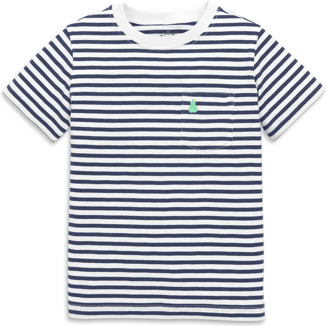 Kids Embroidered Pocket Tee In Stripe, Sunwashed Navy White Stripes