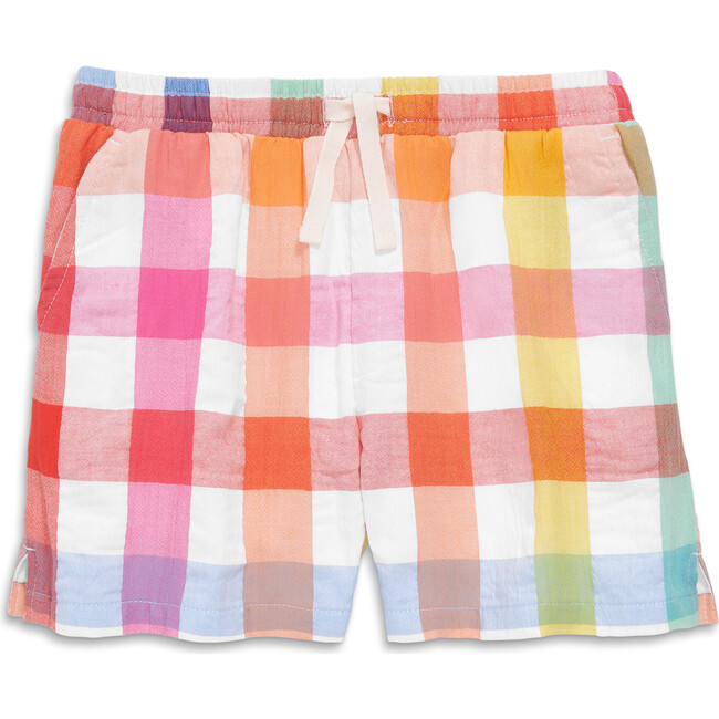 Kids Beach Short In Rainbow Gingham, White Rainbow Check - Shorts - 1