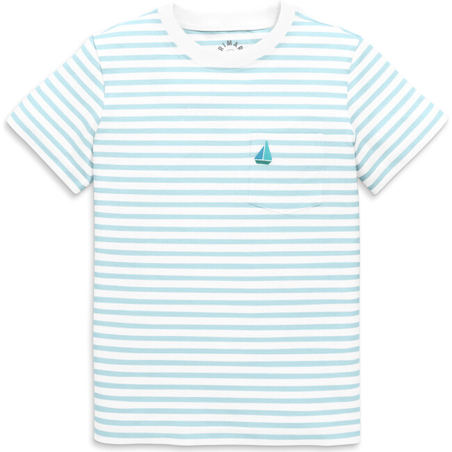 Kids Embroidered Pocket Tee In Stripe, Saltwater White Stripe