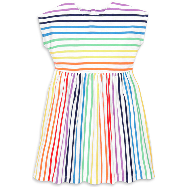 Kids Backyard Dress In Double Rainbow Stripe, White Double Rainbow Stripe - Dresses - 1