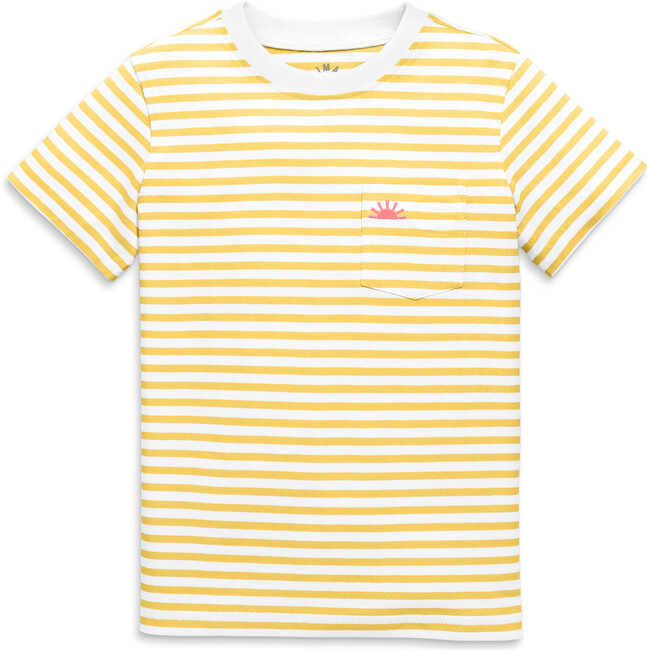 Kids Embroidered Pocket Tee In Stripe, Sunlight White Stripe