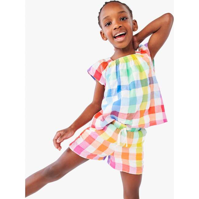Kids Beach Short In Rainbow Gingham, White Rainbow Check - Shorts - 2