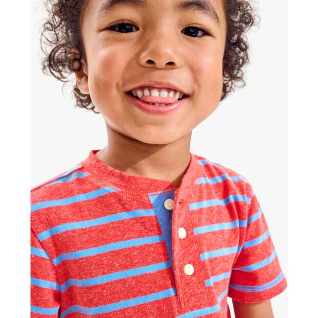 Kids Heathered Henley Tee In Stripe, Poppy Blueberry Stripe - T-Shirts - 3
