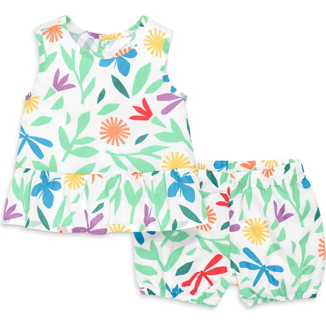 Baby Woven Tank & Bubble Short Set In Bright Backyard, White Backyard Print
