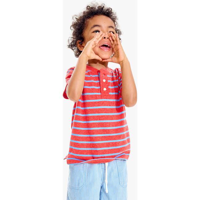 Kids Heathered Henley Tee In Stripe, Poppy Blueberry Stripe - T-Shirts - 4