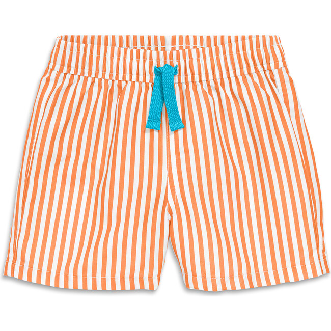 Baby Swim Trunk In Stripe, Cantaloupe White Stripe - Swim Trunks - 1