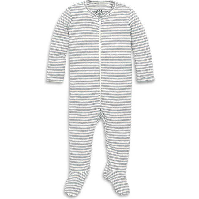 Baby Organic Zip Footie In Stripe, Heather Gray Ivory Mini Stripe