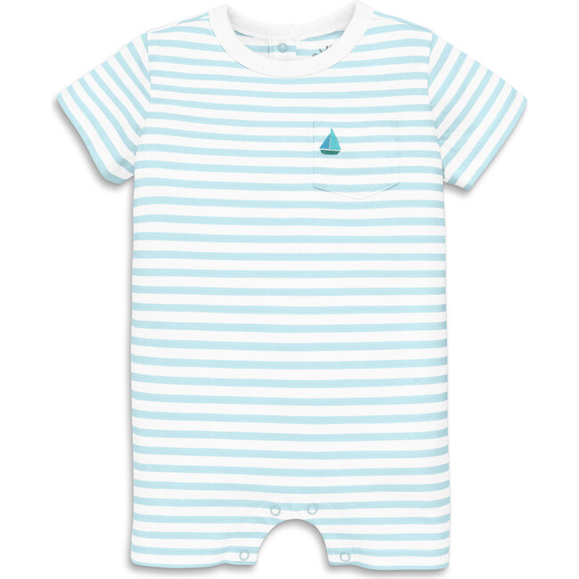 Baby Embroidered Stripe Pocket Shortie, Saltwater White Stripe - Rompers - 1