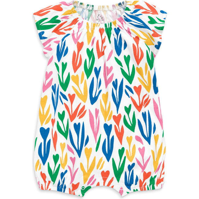 Baby Flutter Sleeve Shortie In Rainbow Tulip Fields, White Rainbow Tulips - Rompers - 1