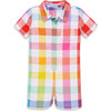 Baby Button Down Shortie In Rainbow Gingham, White Rainbow Check - Rompers - 1 - thumbnail