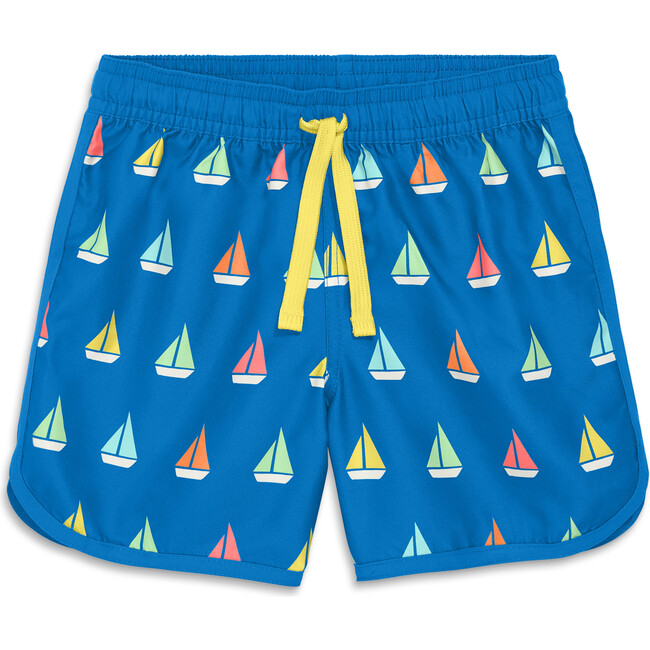 Kids Board Short In Set Sail, Blueberry Rainbow Boats
