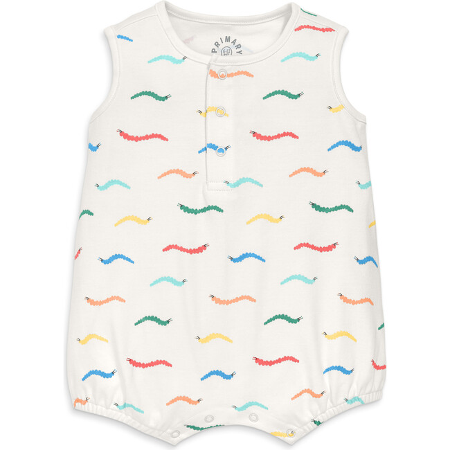 Baby Organic Henley Tank Shortie In Baby Bugs, Ivory Rainbow Caterpillars