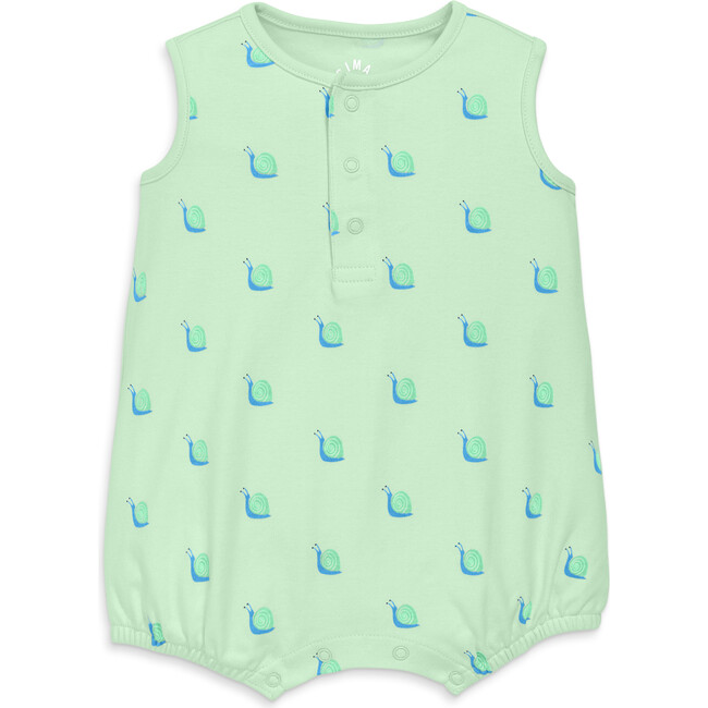 Baby Organic Henley Tank Shortie In Baby Bugs, Light Clover Snails