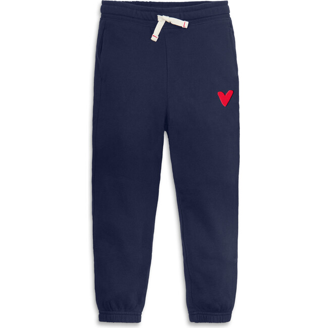 Kids Embroidered Heart Sweatpant, Navy - Sweatpants - 1