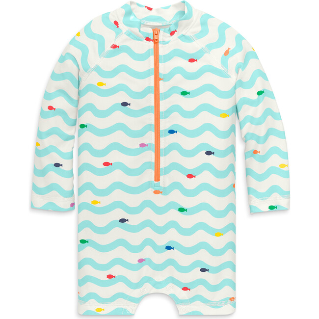 Baby One-Piece Rash Guard In Rainbow Fish, Mist Rainbow Swimming Fish - Rash Guards - 1