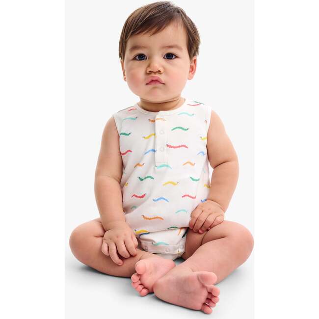 Baby Organic Henley Tank Shortie In Baby Bugs, Ivory Rainbow Caterpillars - Rompers - 2