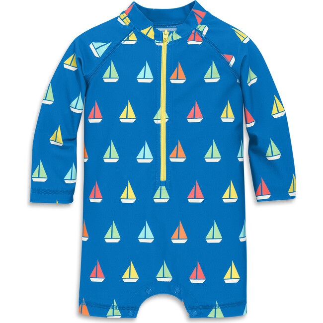 Baby One-Piece Rash Guard In Set Sail, Blueberry Rainbow Boats - One Pieces - 1