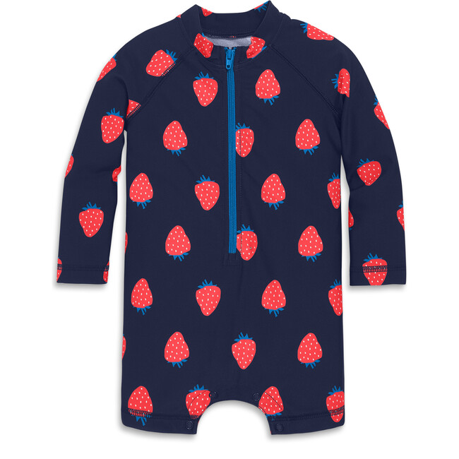 Baby One-Piece Rash Guard In Strawberry Fields, Navy Strawberries - One Pieces - 1