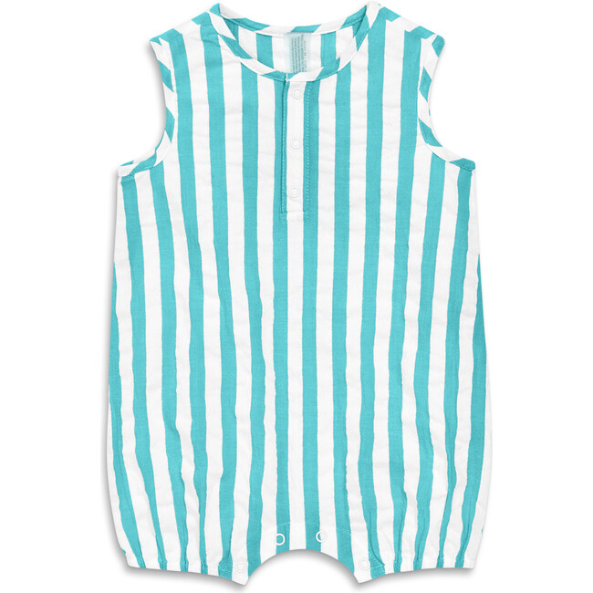 Baby Henley Tank Shortie In Seersucker Stripe, White Coast Stripe
