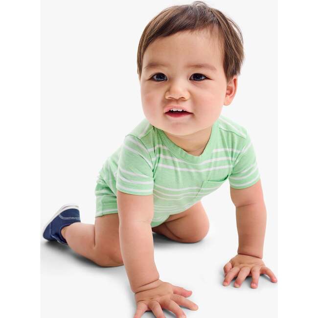 Baby Heathered Pocket Shortie In Stripe, Pear White Stripe