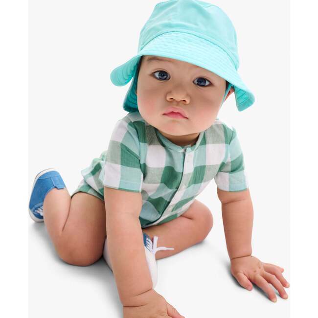 Baby Henley Picnic Shortie In Gingham, Guava Goldfish Gingham