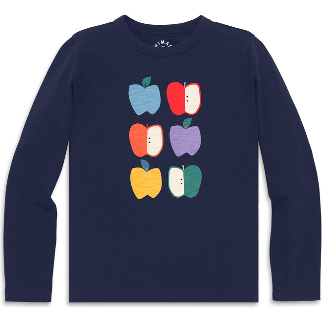 Kids Long Sleeve Rainbow Apple Tee, Navy