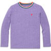 Kids Long Sleeve Heathered Embroidered Heart Tee, Iris - T-Shirts - 1 - thumbnail