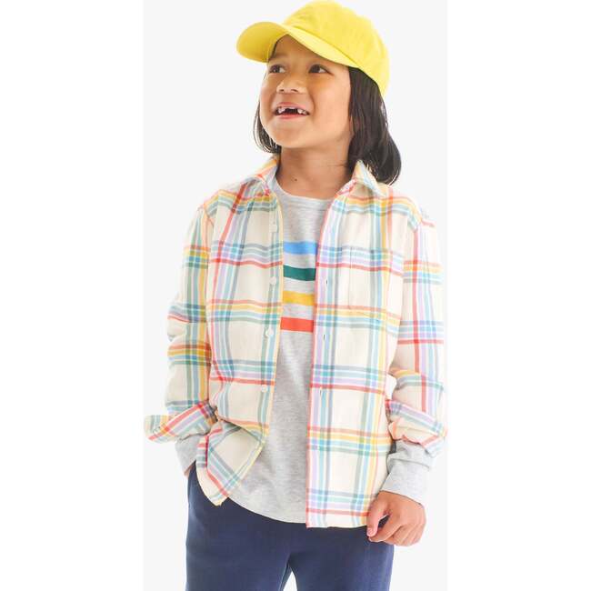 Kids Long Sleeve Rainbow Flannel Button Down, Rainbow Plaid