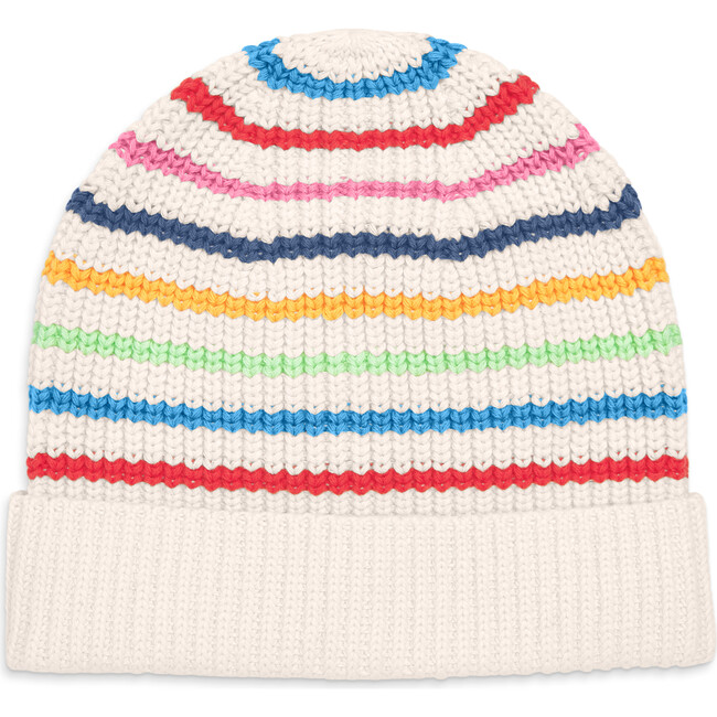 Kids Cotton Rainbow Stripe Beanie, Fall Oat Rainbow Stripe - Hats - 1