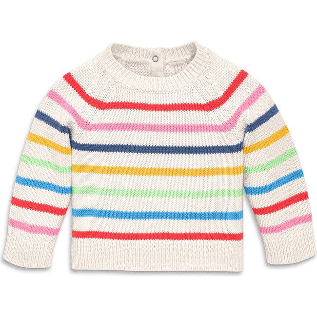 Baby Crewneck Sweater In Rainbow Stripe, Fall Oat Rainbow Stripe - Sweaters - 1