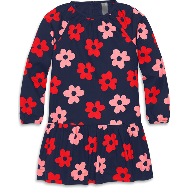 Tiered Dress In Cutout Blooms, Navy Blooms - Dresses - 1