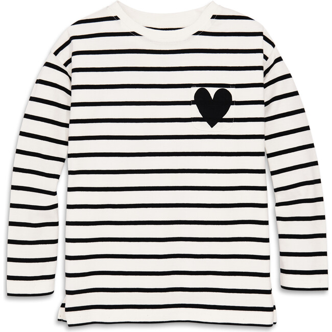 Long Sleeve Legging Tee In Heart Stripe, Ivory Black Stripe - T-Shirts - 1