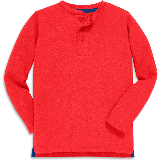 Heathered Long Sleeve Henley, Poppy - T-Shirts - 1