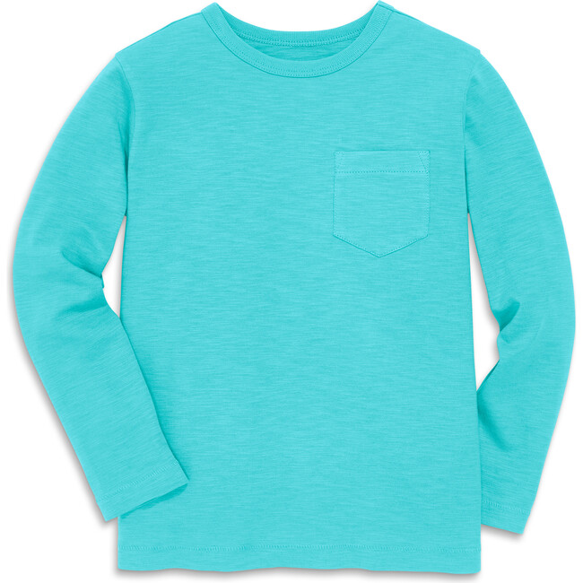 Long Sleeve Slub Pocket Tee, Lagoon - T-Shirts - 1