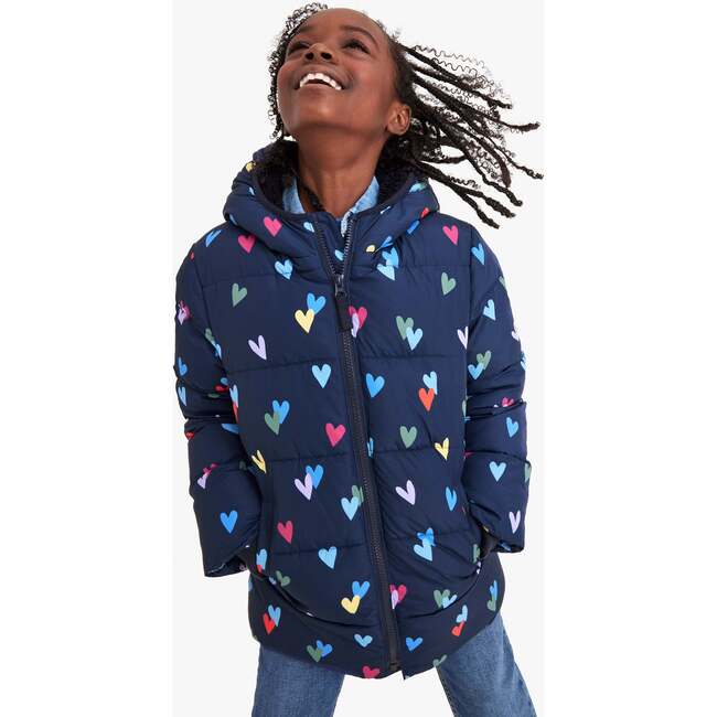 Parka Puffer Coat In Confetti Hearts, Navy Confetti Hearts - Coats - 2