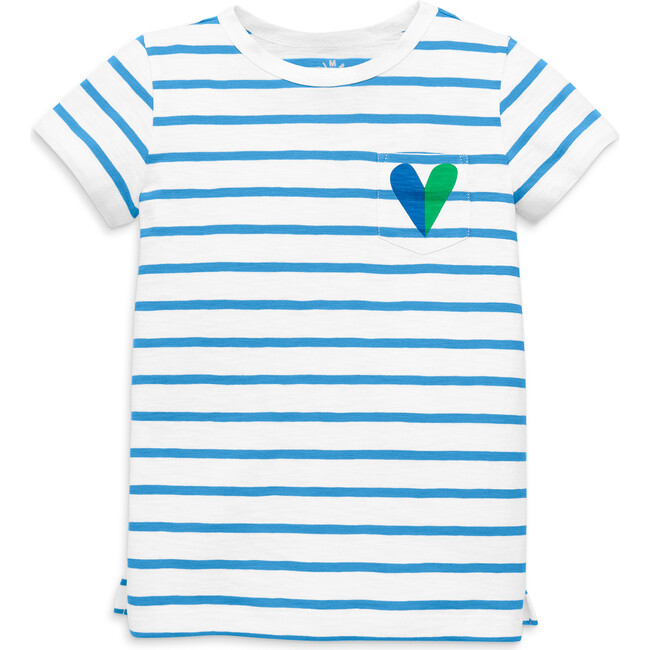 Short Sleeve Legging Tee In Striped Paper Heart, White/Cornflower Stripe - T-Shirts - 1