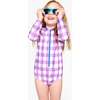 Long Sleeve One-Piece Rash Guard In Gingham, Lavender Gingham - Rash Guards - 2 - thumbnail
