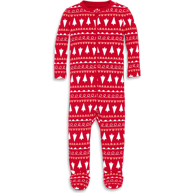 Baby Organic Zip Footie In Tinsel Trees, Cherry Peppermint Trees - Footie Pajamas - 1