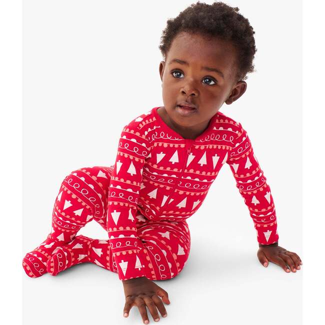 Baby Organic Zip Footie In Tinsel Trees, Cherry Peppermint Trees - Footie Pajamas - 2