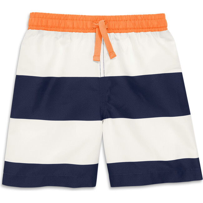 Swim Trunk In Stripe, Navy/Ivory Stripe - Swim Trunks - 1