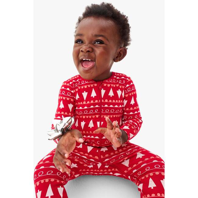 Baby Organic Zip Footie In Tinsel Trees, Cherry Peppermint Trees - Footie Pajamas - 3