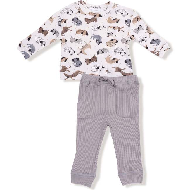 Drop Sleeve Waffle Top with Waffle Jogger Cozy Pups