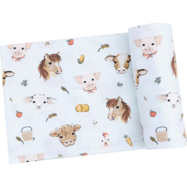 Swaddle Blanket, Vintage Animals Faces Blue - Swaddles - 1