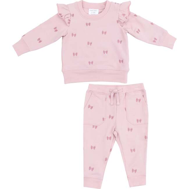 Ruffle Sweatshirt and Jogger - Bows French Terry, Pink - Mixed Apparel Set - 1