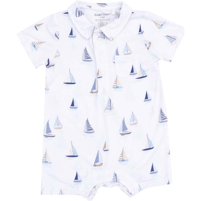 Polo Shortie, Sailboats Blue - Rompers - 1