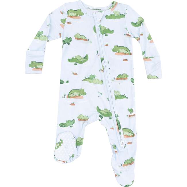 2 Way Zipper Footie, Alligator Blue - Footie Pajamas - 1