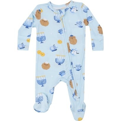Hanukkah 2 Way Zipper Footie, Blue - Footie Pajamas - 1