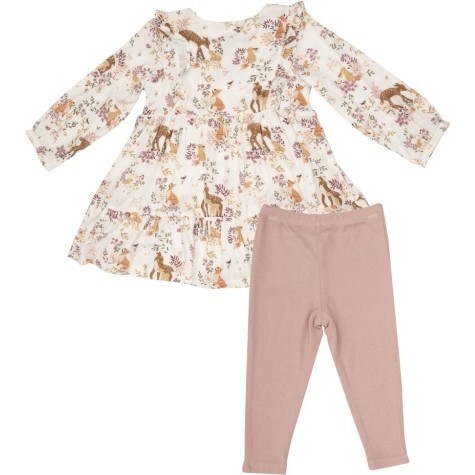 Pretty Woodland Ruffle Tiered Dress And Legging, Pink - Mixed Apparel Set - 1