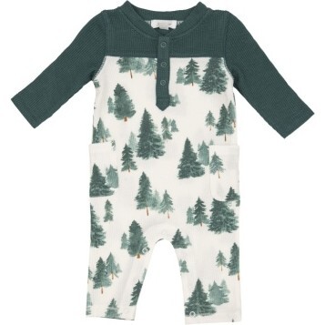 Forest Romper with Contrast Sleeve, Green - Rompers - 1