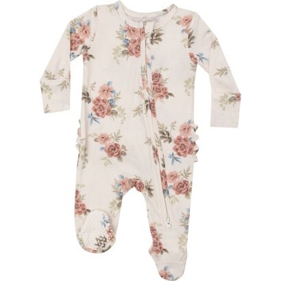 Romantic Roses 2 Way Zipper Ruffle Back Footie, Pink - Footie Pajamas - 1